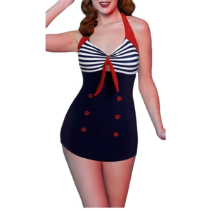 Ekouaer Women’s Vintage Retro High waist one piece swimsuit striped L NWT